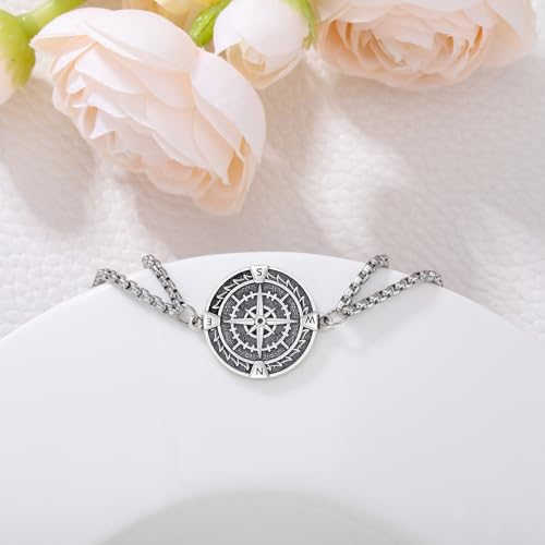 Compass Bracelet 925 Sterling Silver Friendship Talisman Adjustable Opal Celtic Knot Compass Bracelet Inspirational Compass Jewellery Inspirational Graduation Gifts for Men Women2