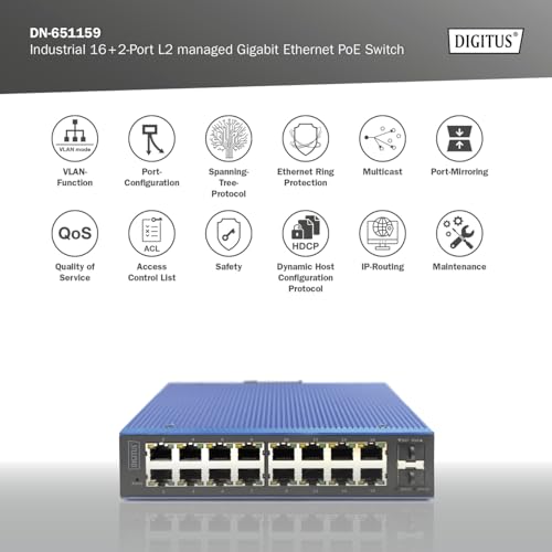 Digitus Commutateur Industriel Poe Gigabit Ethernet 16 2 Ports L2 Man - vue 7