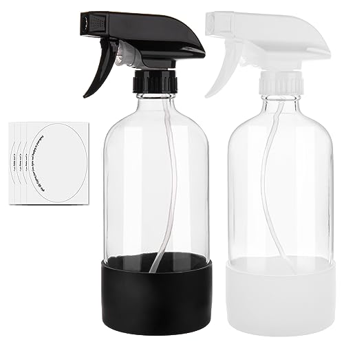 Comparison: Best Glass Spray Bottles For Cleaning 11 hmaimas Glass Spray Bottles for Cleaning Solutions, 16oz Reusable Clear Empty Mist Spray Bottle with Silicone Sleeve for Hair, Plants and Essential oils 2 Pack