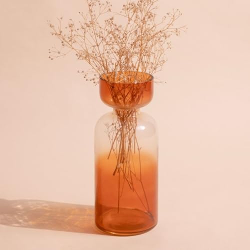 Image of Grande Handblown Glass Vase for Flowers & Home Decor | Haze Brown Decorative Table Vase for Living Room, Dining Table & Gifting