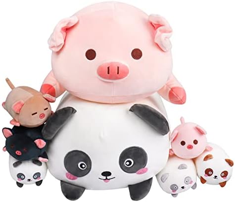 Fortuning's JDS® Family Pig Plush Set, 4PCS Plush Pig Stuffed Animals Chubby Mommy Pig Pillow with Baby Pig Cute Hugging Pillow Toys Children Plush Toy for Father and Mother, Birthday Gift, 19.6 Inch