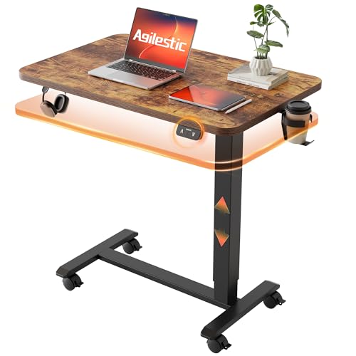 Image of Agilestic Electric Standing Desk, 26 x 16 Inches Height Adjustable Desk, Sit Stand up for Work Office Home, Ergonomic Rising Computer Table with with Wheels, Rustic Brown