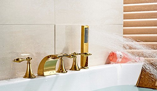 Mitigeur baignoire LED Gowe avec commande à trois poignées et cascade lumineuse dorée