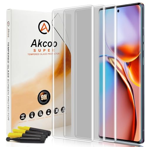 Akcoo Screen Protector for Motorola Edge Plus 2023 Curved Tempered Glass UV Set [3 Pack] Edge to Edge Full Coverage 9H Hardness Scratch Resistant for Moto edge+ | 2023