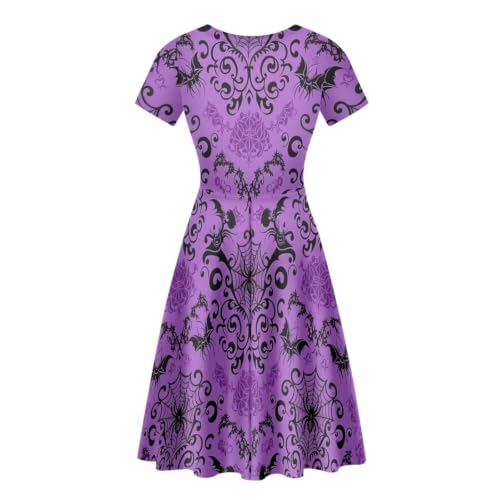 Image of POLERO Women Puffy Swing Elegant Party Midi Dresses Short Sleeve Round Neck A-Line Dress