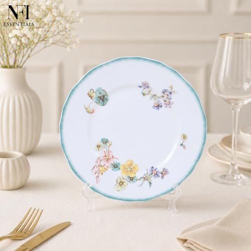 Image of NFI essentials 8 inch Ceramic Quarter Plate with Elegant Blue Floral Design, Premium Serving Plate for Snacks, Desserts, Breakfast & Appetizers, Microwave & Dishwasher Safe