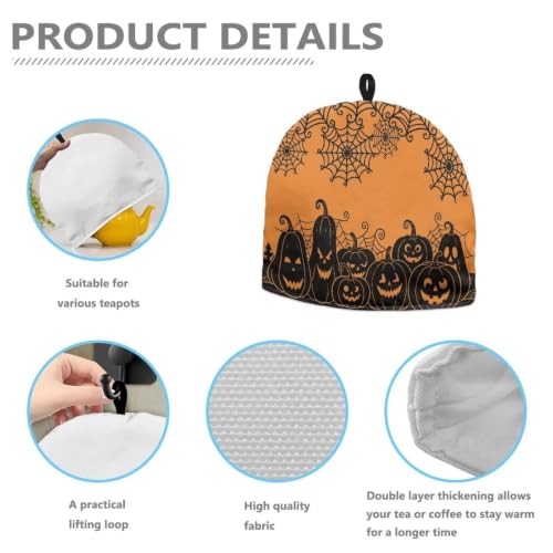 Image of Hudotybom Spider Web Tea Cozy for Teapots Halloween Pumpkin Lantern Tea Cozy Teapot Protector Insulated Teapot Covers Keep Warm