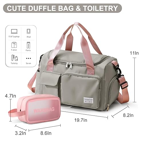 Image of Small Gym Bag for Women, Travel Duffle Bag Carry On Weekender Bag with Shoe Compartment