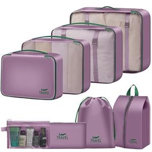 MOFELON 8PCS Packing Cubes for Suitcase, Travel Luggage Organisers for Backpack, Waterproof Storage Bags for Clothes Shoes, Travel Essentials Accessories – PURPLE