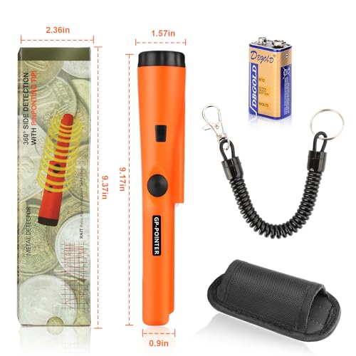 RVGIVE Metal Detector Pinpointer, Waterproof Handheld Convenient Pin Pointer Wand with Battery and Holster, 360°Scanning Locating Gold Coin Silver Jewelry - Orange