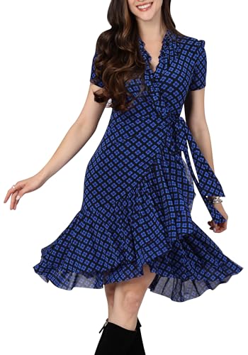 KOH KOH Womens 2025 Short Sleeve Wrap Ruffled Wedding Guest Print Mini Dress