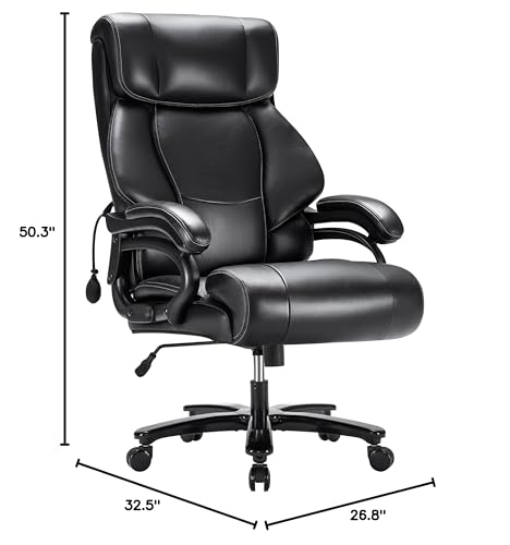 Image of Huatean Home Big and Tall Office Chair 500LBS, Breathable Leather Ergonomic Office Chair for Back Pain Relief Ink Black