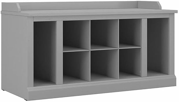 Bush Furniture Woodland 40W Shoe Storage Bench with Shelves in Cape Cod Gray | Footwear Organizer for Home Entryway, Mudroom, and Foyer