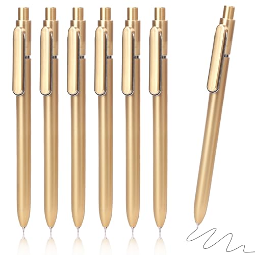 Yuxinrong 6 Pack Black Gel Pens 0.5mm Black Gel Ink Pens Bulk Fine Point Quick Drying Pens Retractable Roller Ball Gel Pen for Smooth Writing Gold ABS Case with Pocket Clip Perfect for Office School