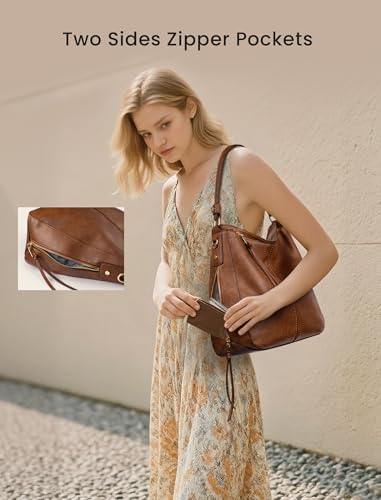 Realer Hobo Crossbody Bags for Women Designer Faux Leather Hobo Handbags Retro Large Size Shoulder Bag Bucket Purse - Image 6