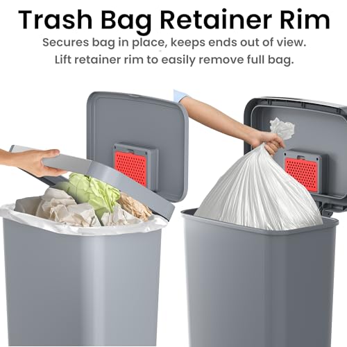 Image of iTouchless SoftStep 13.2 Gal / 50L Step Pedal Kitchen Trash Can with Odor Filter, Durable Dent-Proof Construction and Stainless Steel Trim, Garbage Bin with Lid for Home Office, Bedroom, Gray Plastic