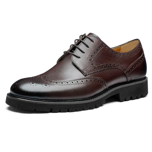 Image of Men's Dress Shoes Wingtip Genuine Cowhide Leather Oxfords with Brogue Derby Shoes for Wedding, Business, Fomal Occasions