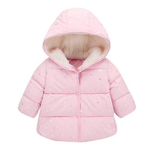 Mousmile Toddler Baby Boys Girls Hooded Down Jacket Sherpa Lining Fleece Outwear Autumn Winter Warm Cotton Coat (6-9 Months, Pink)