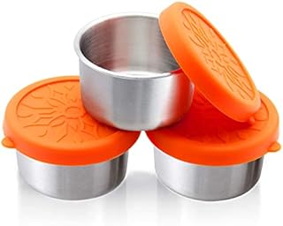 nicelock Mini Pots 3 x 3.5oz Stainless Steel Airtight Food Container for Baby Food, Kids Snacks, Weaning Pots Salad Dressing Condiment Containers Mini Storage Box BPA-Free W6 x D6 x H3.6cm