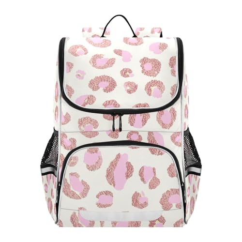 Joisal Mochilas infantis para meninas, mochila de volta às aulas, mochilas personalizadas, para meninos, rosa, dourado, leopardo, capacidade 18L