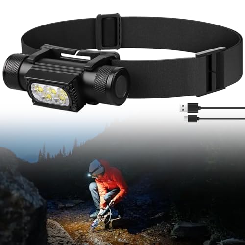 Behogan Stirnlampe, Led Kopflampe mit 660nm Rotlicht, IP68 wasserdichte Stirnlampen mit 10 Modi, Stirnlampe Kopflampe, Stirnlampe LED für Joggen, Angeln, Campen