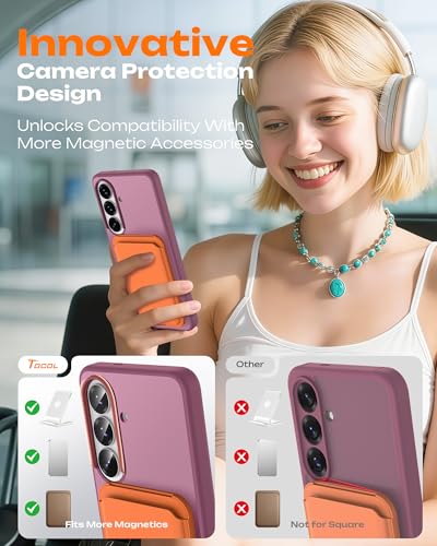 Image of TOCOL for Samsung Galaxy S26 Case, Compatible with Magsafe, Full Camera Protection, Built-in Magnetic Ring, Drop Protection, Translucent Matte Phone Case for S26 6.3 inch (Plum)