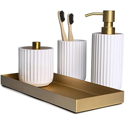 Gold & White Bathroom Accessory Set Cover
