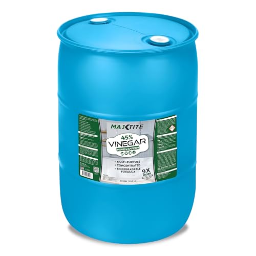 MAXTITE 45% Acetic Acid (Vinegar) - 55 Gallon Drum (1 Drum) – for Industrial Cleaning, pH Adjustment, Metal Surface Treatment, and Chemical Processing