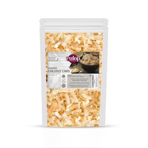 Rulop Toasted Coconut Chips 1kg Natural Dried Toasted Coconut Flakes Non GMO & Suitable for Vegans Resealable Pouch to Maintain Freshness