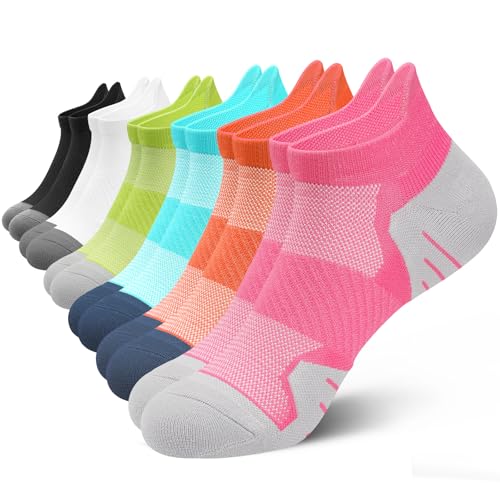 PAPLUS 6 Pairs Ankle Compression Socks for Women, Cushioned Running Socks with Arch Support, Low Cut, Targeted Compression