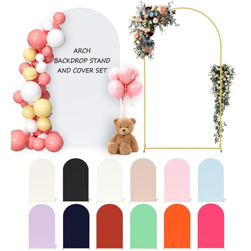 Neatsure Arch Backdrop Stand and Cover Set, 7.2FT Metal Photo Balloon Arch Backdrop Stand for Wedding Birthday Party Baby Shower Ceremony Graduation Decoration, White