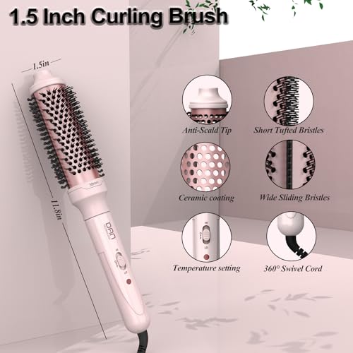 Image of Thermal Brush,1.5 inch Heated Round Brushes,Non-Blowing Heated Brush,Dual Voltage CurlingBrush,Dual PTC Fast Style HeatedBrush,Ceramic Thermal RoundBrush Makes Hair Shinier & Smoother,Pink