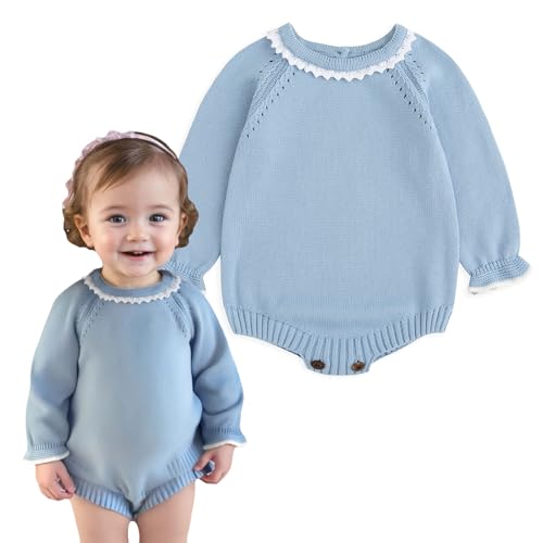 Simplee kids Baby Girls Kint Romper Fall Long Sleeve Rompers Newborn Baby Solid Overall Jumpsuit Outfits