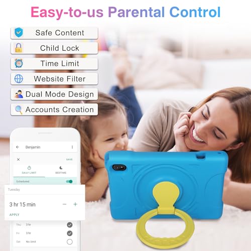 Image of Kids Tablet, 10 inch Android 13 Tablets for Kid Toddler 12GB+128GB 6000mAh Tablet with Shockproof Case 5G WiFi Google Kids Space Parental Control 1280 x 800 HD Touchscreen Dual Camera 1TB Expand -Blue