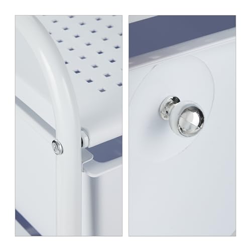 Relaxdays Badrollwagen, 3 Schubladen, Metall & Kunststoff, Rollcontainer Bad, Kosmetik, HxBxT: 60 x 33 x 39 cm, weiß, 1 Stück