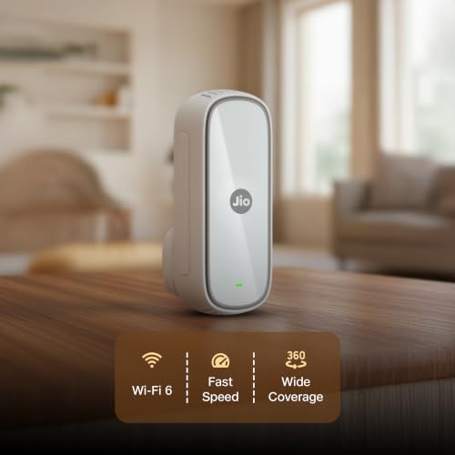 Image of JioExtender JE6000 - AX3000 Wi-Fi 6 Dual Band Universal Mesh Extender | True Mesh with JioAirFiber & Jio Universal Router. Range Extender for JioFiber & other routers. Up to 3000 Mbps, WPA3 secure.