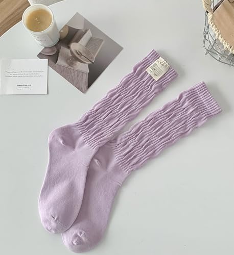 Image of Women's Ruffle Frilly Slouchy Socks, Soft Cotton Cute Solid Color Crew Socks Light Blue