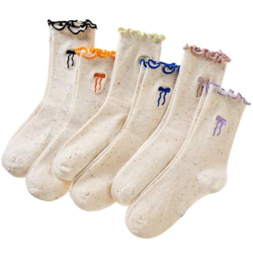 SeeyAN Girls Ruffle Socks Frilly Kids Crew Dress Cotton Soft Cute Toddler Socks 6 Pairs