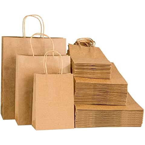 100pcs Brown Kraft Paper Bags with Handles Mixed Size Gift Bags Bulk,Craft Grocery Shopping Retail Birthday Party Favors Wedding Sacks Restaurant Takeout, Business Cover