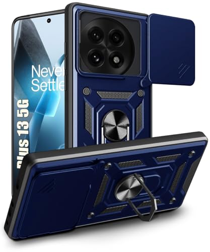 Image of WOW IMAGINE Tough Armor Bumper Mobile Back Case for 1+ OnePlus 13 5G | Sliding Camera Shield Cover | Shock Proof 360 Protection | Hybrid PC + TPU | Ring Holder with Kickstand - Blue
