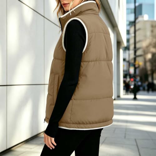 Womens Puffer Vest Fleece Sherpa Lined Stand Collar Zip Up Quilted Jackets - image 8