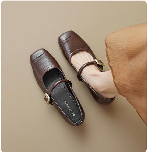 Women's Retro Elegant Leather Fashion Buckle Flat Mary Jane Shoes Casual and Comfortable Square Head Soft Sole Ballet Flat Shoes3