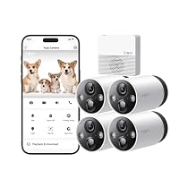 Tapo TP-Link Security Wi-Fi Camera, Wireless, 2K QHD, 4MP, Colour Night Vision, Smart Free AI Detection and Notification, Light and Sound Alarm, Local Storage, IP65, Hub Included, 4-Pack(Tapo C420S4)
