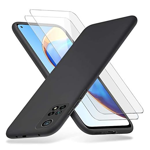 Richgle Xiaomi Mi 10T 5G / Mi 10T Pro 5G fodral & [2-pack] skärmskydd i härdat glas, smalt mjukt TPU silikon skyddsfodral skal för Mi 10T 5G / Mi 10T Pro 5G - svart RG80724