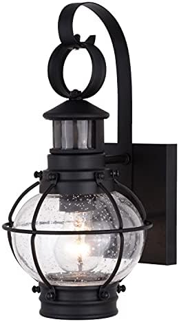 VAXCEL Chatham Black Coastal Motion Sensor Dusk to Dawn Outdoor Wall Light Clear Glass
