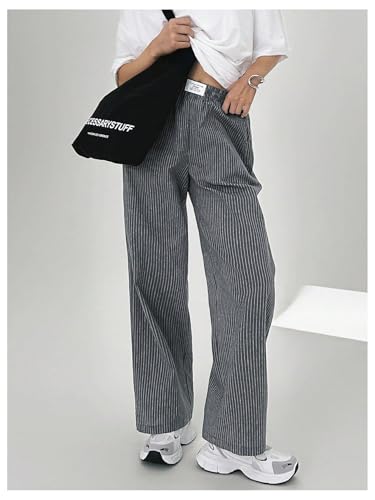 SOLY HUX Womens Striped Print Pants Straight Leg Lounge Casual Baggy Long Trousers 5