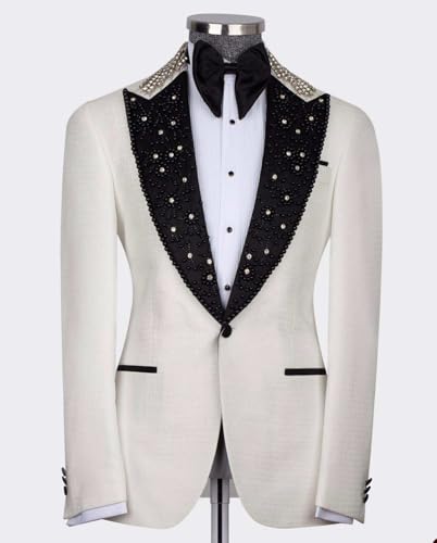 2 Piece Men's Suits Slim Groom Tuxedo White Blazers Jacket Pants Sets for Prom,Party,Wedding,Dinner2