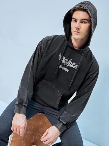 Image of Bewakoof Men's Cotton Blend Official Dc Merchandise Graphic Printed Oversized Fit Full Sleeve Terry Hoodies