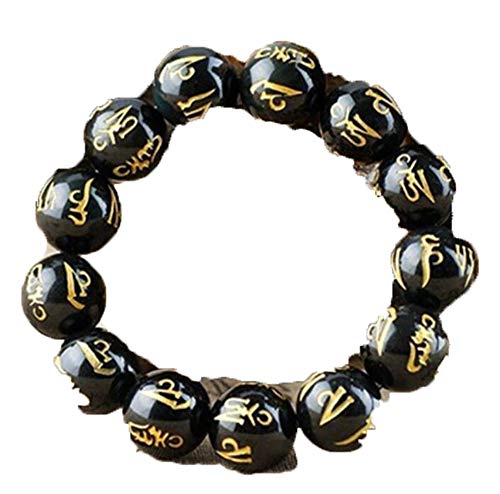 Mantra en Agate Noire à offrir, perles de transfert porte-bonheur cadeau homme et femme