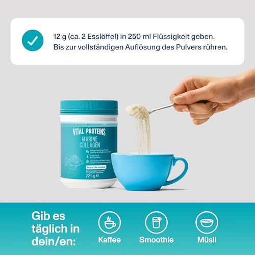 Vital Proteins Marine Collagen 221g – Fisch-Kollagen-Peptide – schöne Haut, Haare & Nägel – geschmacksneutrales Kollagenpulver – hydrolysiertes Meereskollagen Typ 1 & 3